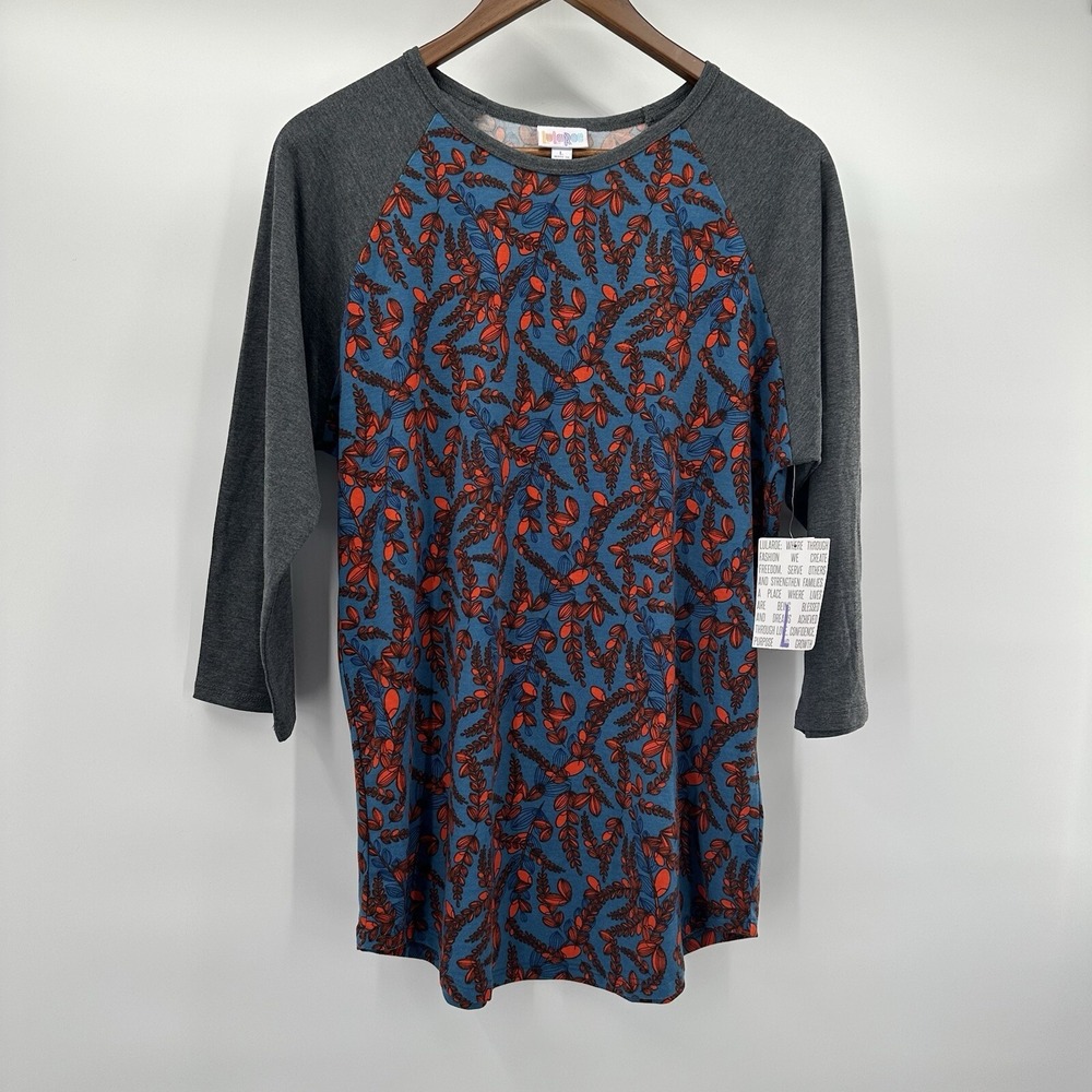 Lularoe Randy Top  Womens Large Gray Blue‎ Floral Casual Modest Everyday Classic